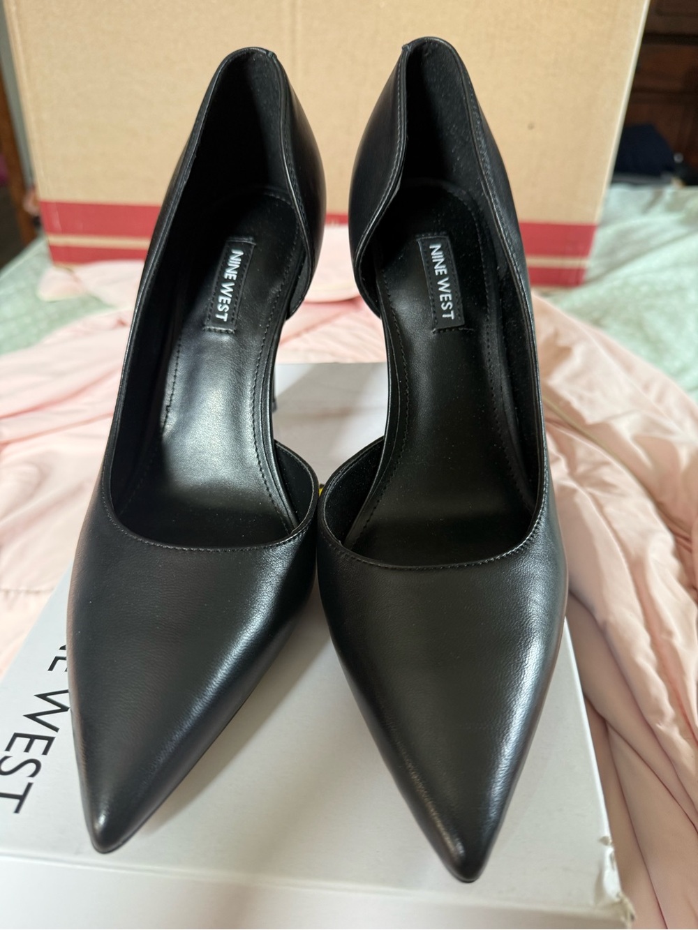 Nine West Black Leather Pointed-Toe D'Orsay Heels